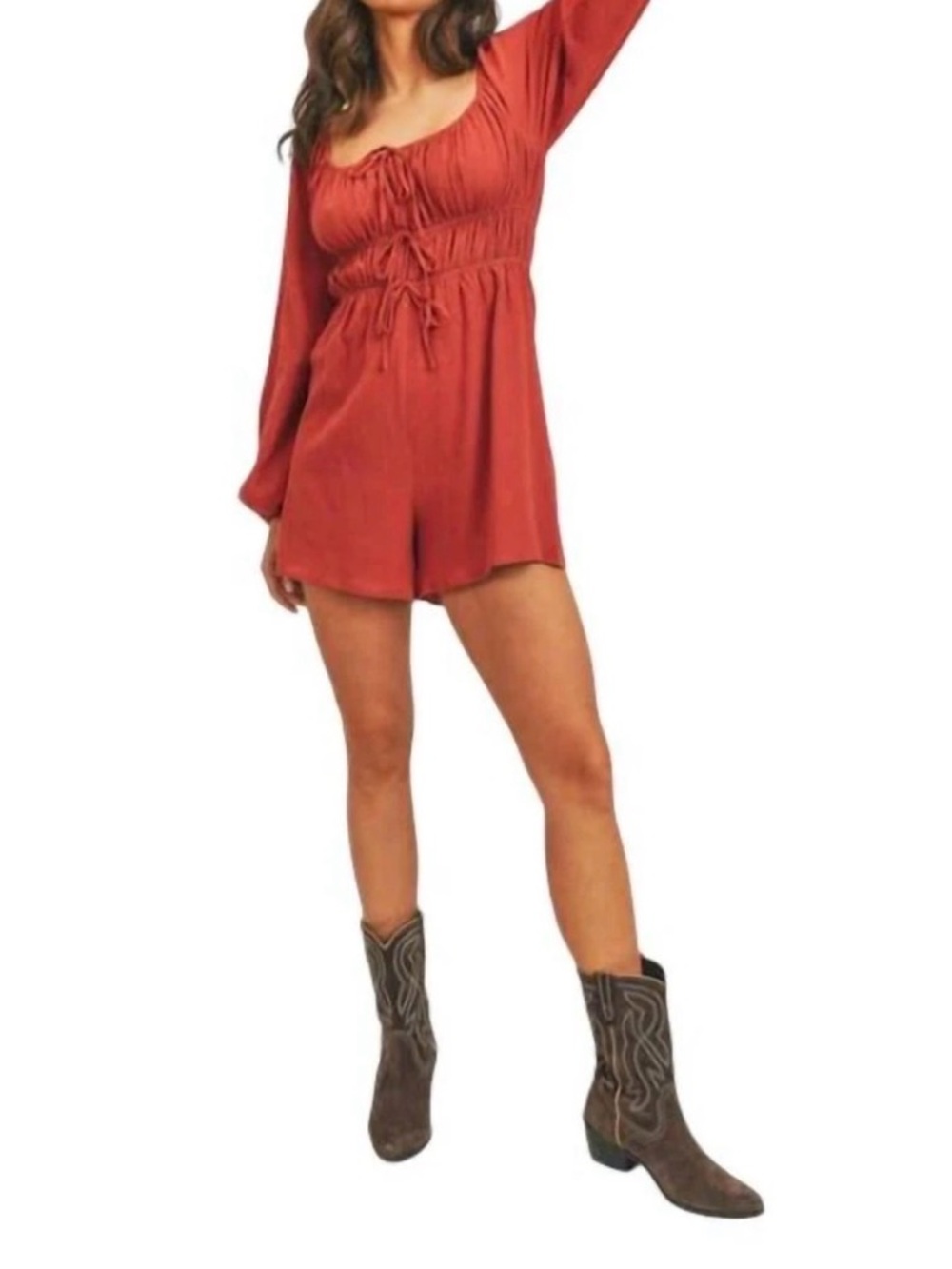 Rust orange Long Sleeve Romper